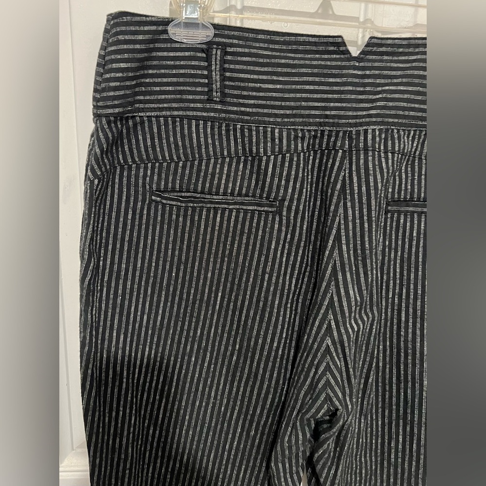Sundance Amelia Linen Blend Pinstripe Black Trouser Paper Bag Pants Sz 14 Petite - Picture 15 of 16